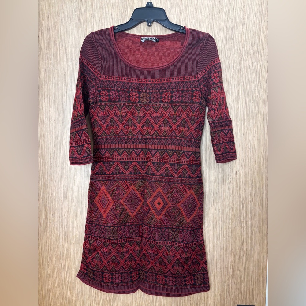 Peruvian Connection Red and Black Knit Tunic Dress